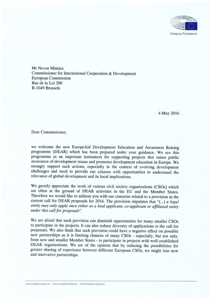 Letter to Commissioner Mimica May 4-1